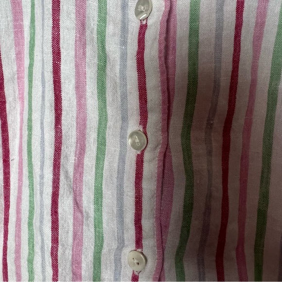 L.L Bean 100% Linen Multicolor Striped 3/4 Sleeve Button Down Shirt Coastal M - Picture 5 of 6